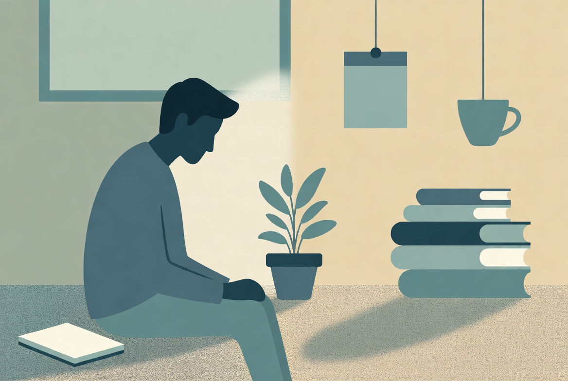 Person experiencing depression while sitting alone in a quiet room